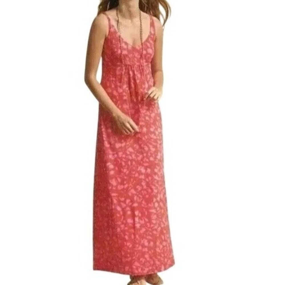 Cabi Pink Red Printed Jitney Sleeveless Smocked Stretch V-neck Maxi Dress Size S - Picture 1 of 11